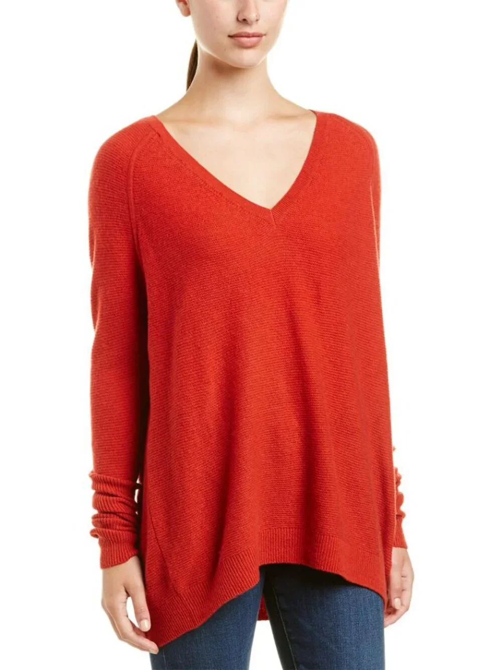 Sweater | Cashmere Blend V Neck Pullover Blood Orange Red M | J Brand Luxe Light - Picture 13 of 14